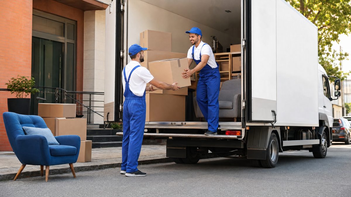 Moving crew preparing cargo for transport